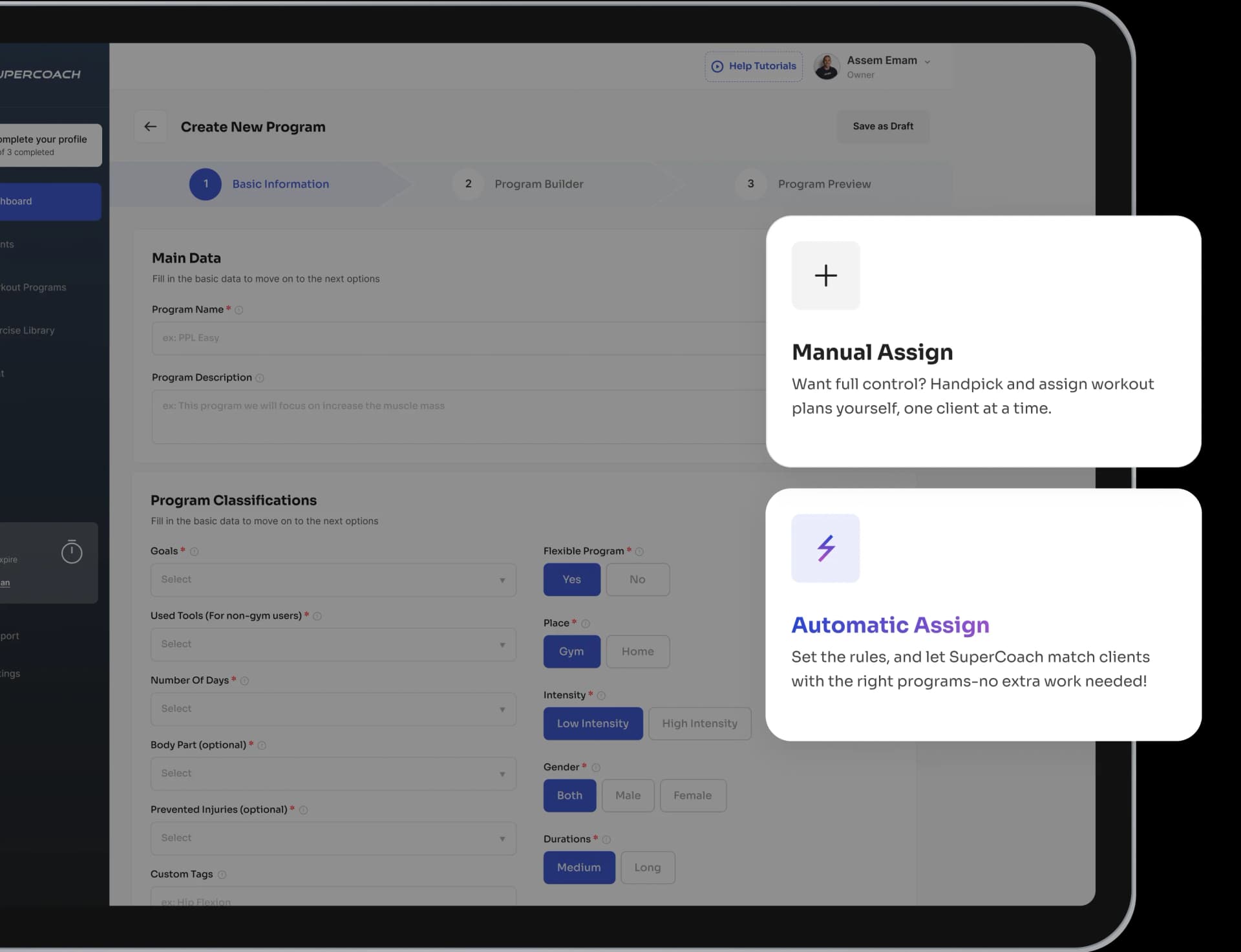 Manual or Automatic workout controls