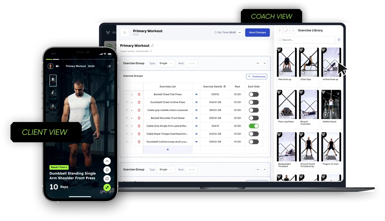 SuperCoach coach dashboard and client mobile app